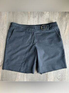 TRINA TURK Black Wash Flat Front Buckle Shorts Size 10